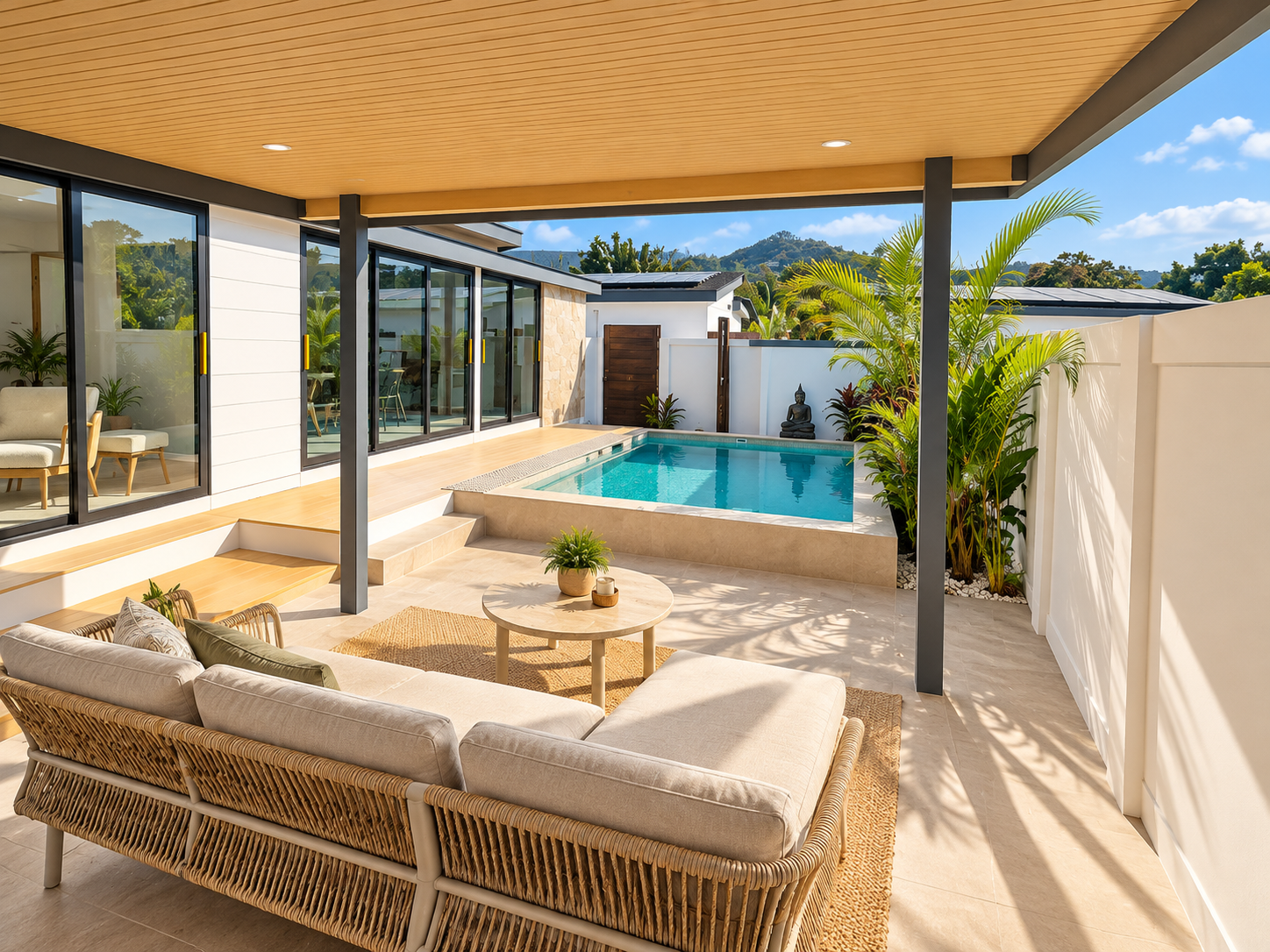 Covered patio looking towards the private swimming pool